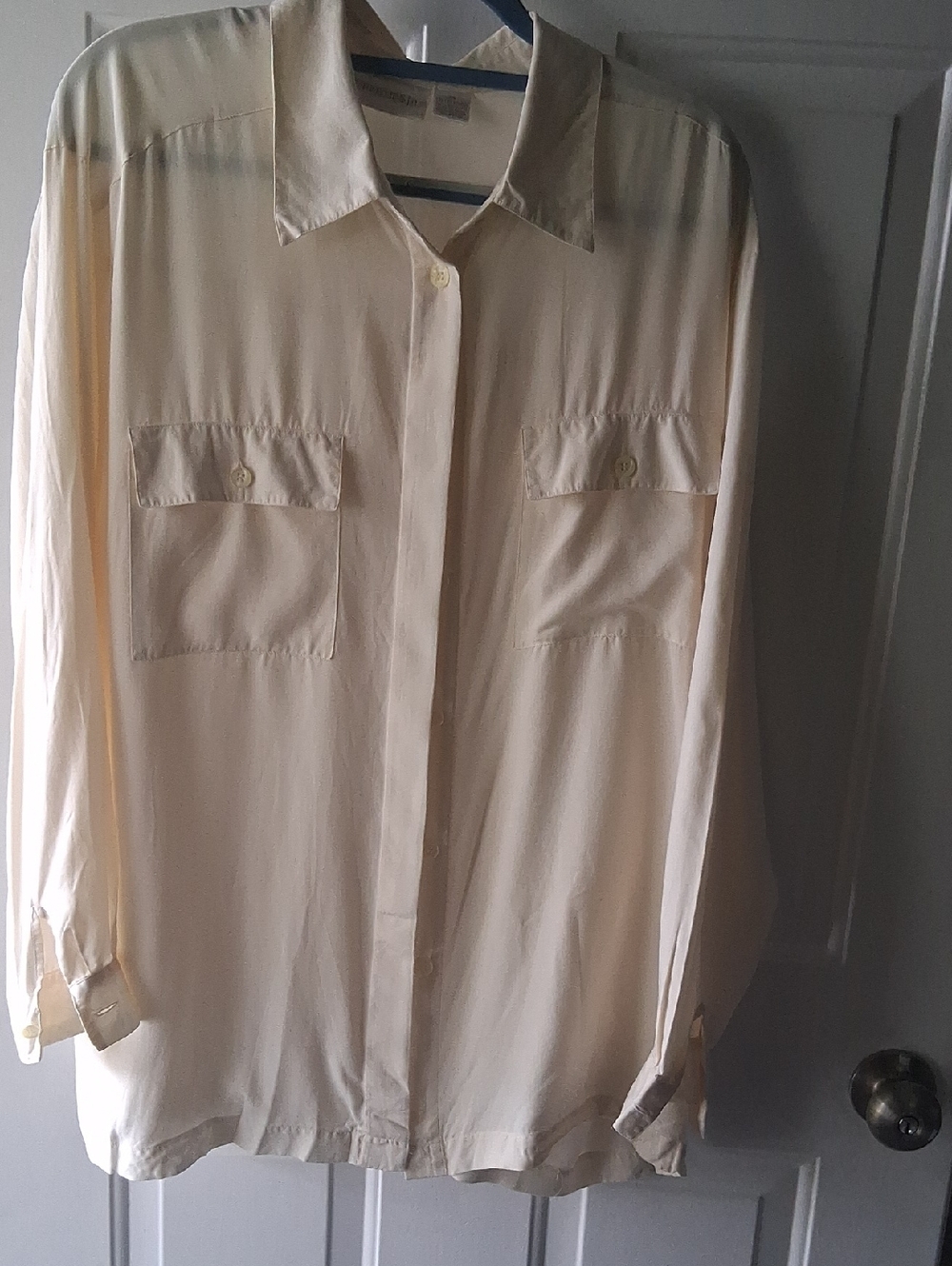 Classic Silk Cream Button-Down Shirt with Chest Pockets